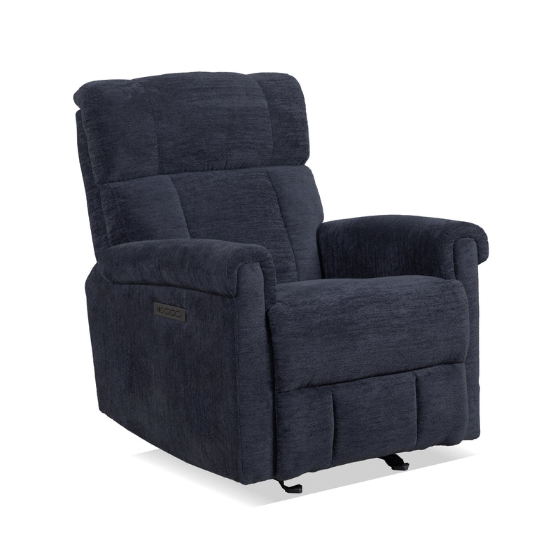 Flexsteel Perfect Match Classic Nocturne Blue Fabric Power Gliding Recliner with Power Headrest & Lumbar