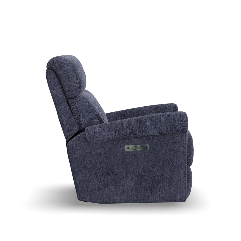 Flexsteel Perfect Match Classic Nocturne Blue Fabric Power Gliding Recliner with Power Headrest & Lumbar