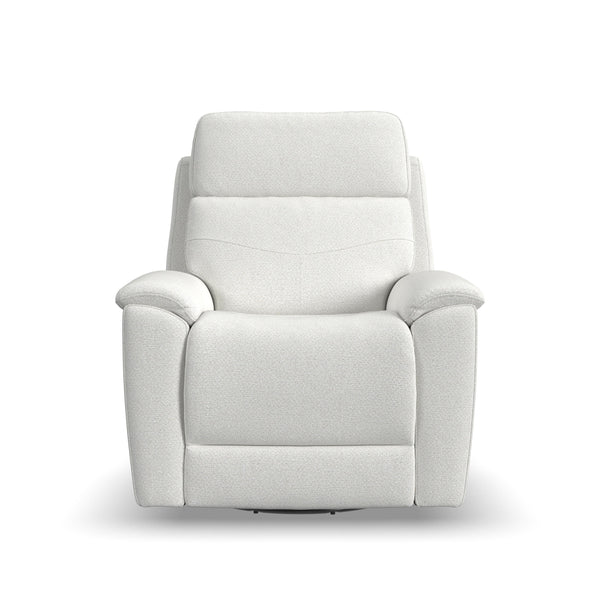 Flexsteel Perfect Match Refined Fabric Power Swivel Gliding Recliner with Power Headrest & Lumbar in Pearl
