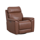 Flexsteel Perfect Match Refined Leather Power Swivel Gliding Recliner with Power Headrest & Lumbar in Hickory