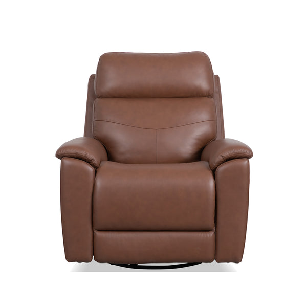 Flexsteel Perfect Match Refined Leather Power Swivel Gliding Recliner with Power Headrest & Lumbar in Hickory