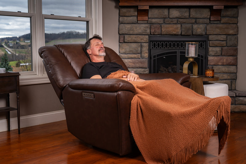 Flexsteel Perfect Match Plush Power Gliding Recliner with Power Headrest & Lumbar in Tavern Brown