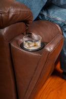 Flexsteel Perfect Match Plush Leather Tavern Brown Glider Recliner