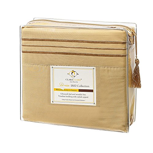 Clara Clark Bed Sheets Set, 1800 Series Deep Pocket Soft Microfiber Sheet Set (Camel Gold)