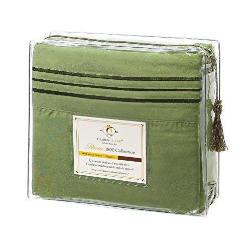 Clara Clark Bed Sheets Set, 1800 Series Deep Pocket Soft Microfiber Sheet Set (Calla Green)
