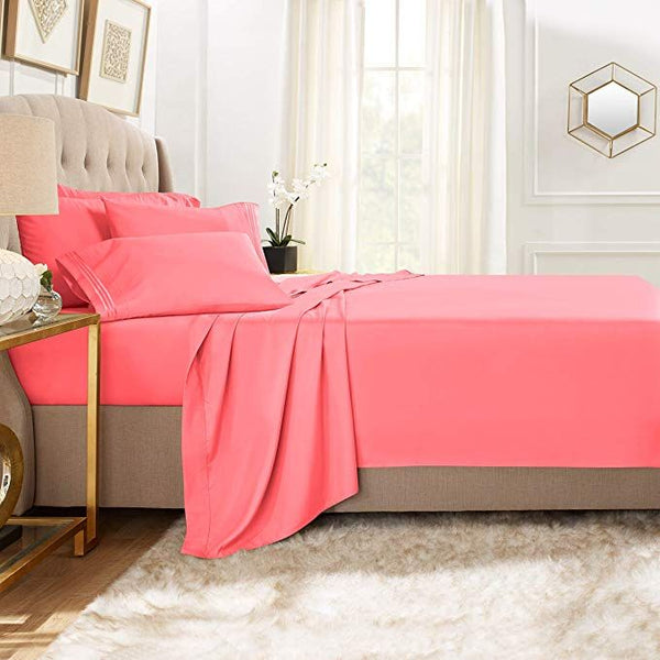 Clara Clark Bed Sheets Set, 1800 Series Deep Pocket Soft Microfiber Sheet Set (Coral Pink)