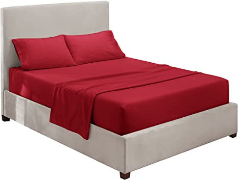 Clara Clark Bed Sheets Set, 1800 Series Deep Pocket Soft Microfiber Sheet Set (Burgandy Red)