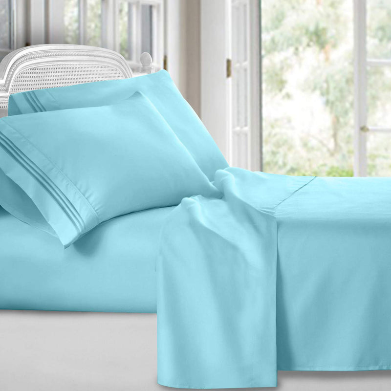 Clara Clark Bed Sheets Set, 1800 Series Deep Pocket Soft Microfiber Sheet Set (Aqua Light Blue)