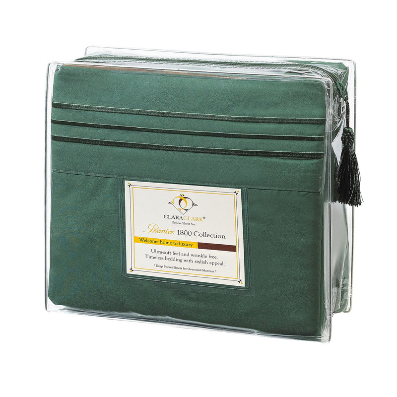 Clara Clark Bed Sheets Set, 1800 Series Deep Pocket Soft Microfiber Sheet Set (Hunter Green)