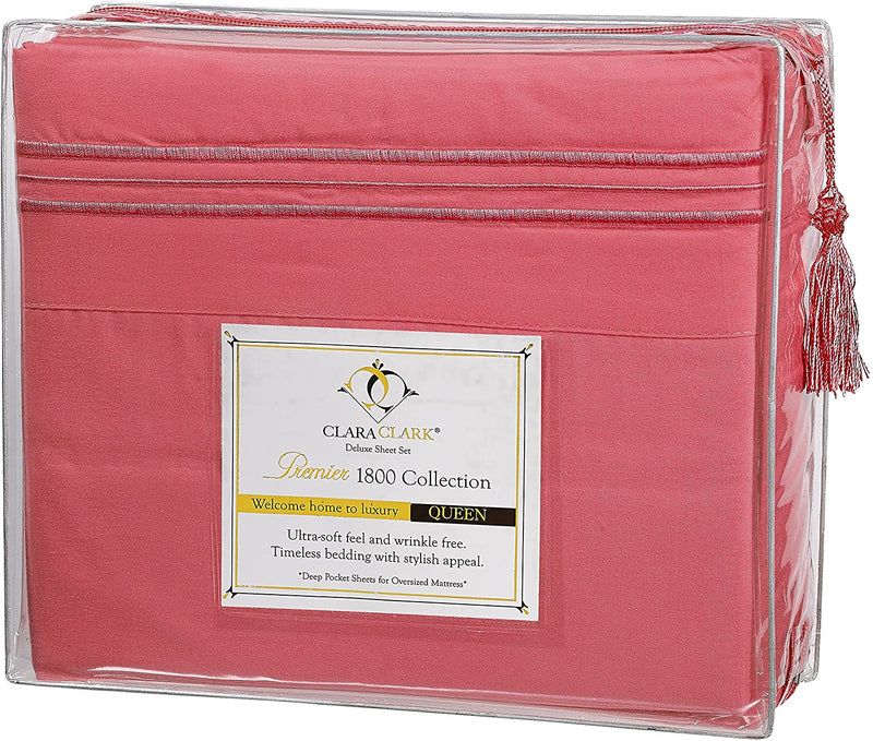 Clara Clark Bed Sheets Set, 1800 Series Deep Pocket Soft Microfiber Sheet Set (Coral Pink)