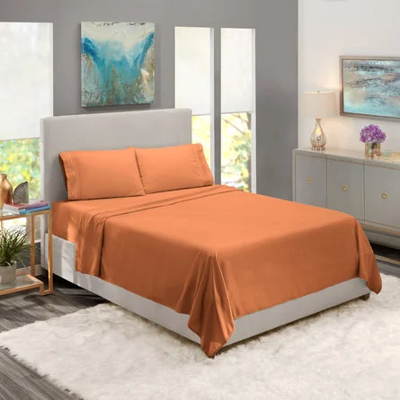 Clara Clark Bed Sheets Set, 1800 Series Deep Pocket Soft Microfiber Sheet Set (Rust Orange)