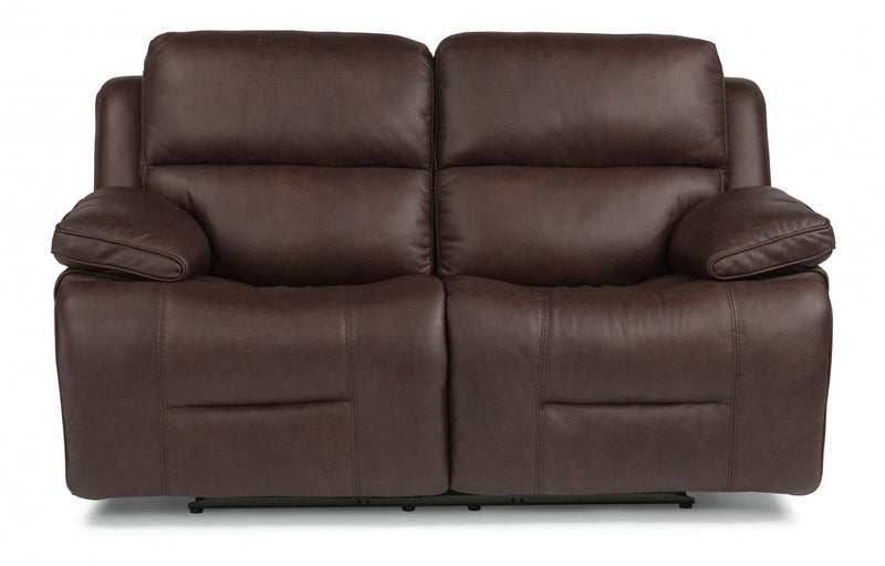 Flexsteel Latitudes Apollo Leather Power Reclining Loveseat w/Power Headrests in Brown