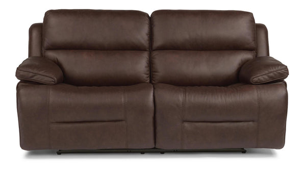 Flexsteel Latitudes Apollo Leather Power Reclining Sofa w/Power Headrests in Brown