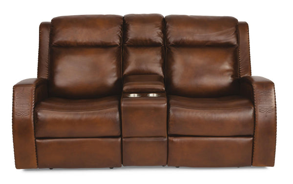 Flexsteel Latitudes Mustang Leather Power Reclining Loveseat w/Console & Power Headrests