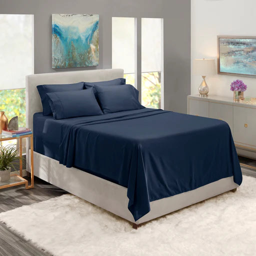 Clara Clark Bed Sheets Set, 1800 Series Deep Pocket Soft Microfiber Sheet Set (Navy Blue)