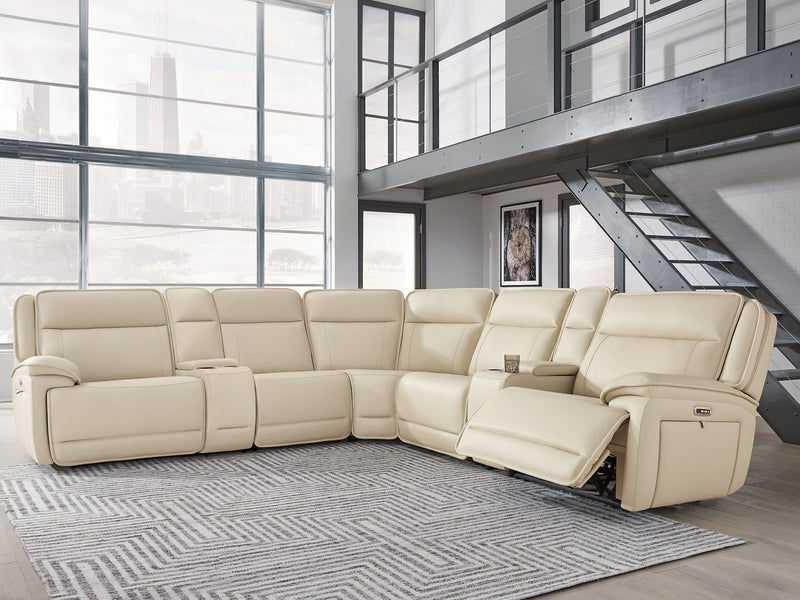 Double Deal Reclining Leather Sectional with 2 Consoles