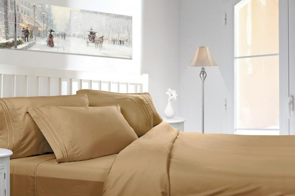 Clara Clark Bed Sheets Set, 1800 Series Deep Pocket Soft Microfiber Sheet Set (Camel Gold)