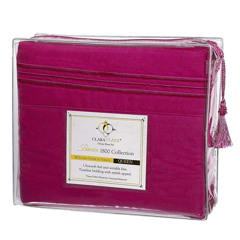 Clara Clark Bed Sheets Set, 1800 Series Deep Pocket Soft Microfiber Sheet Set (Magenta)