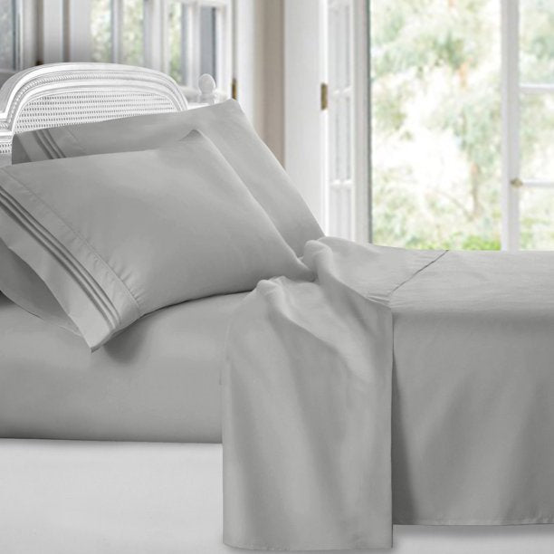 Clara Clark Bed Sheets Set, 1800 Series Deep Pocket Soft Microfiber Sheet Set (Silver)