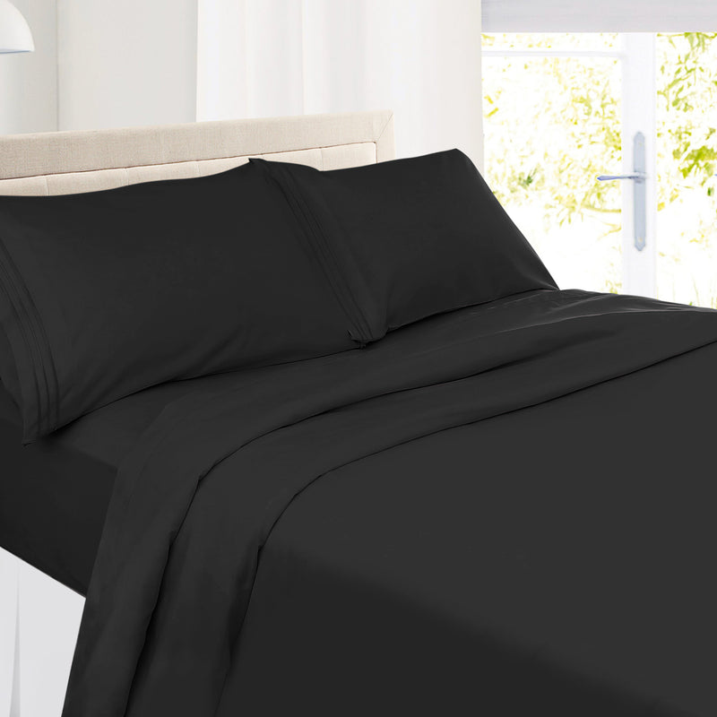 Clara Clark Bed Sheets Set, 1800 Series Deep Pocket Soft Microfiber Sheet Set (Black)